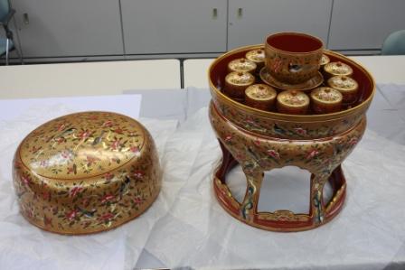 朱漆花鳥七宝繋密陀絵沈金御供飯