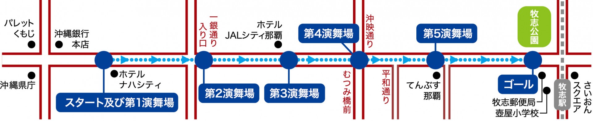 琉球王朝絵巻行列 演舞ポイント案内図